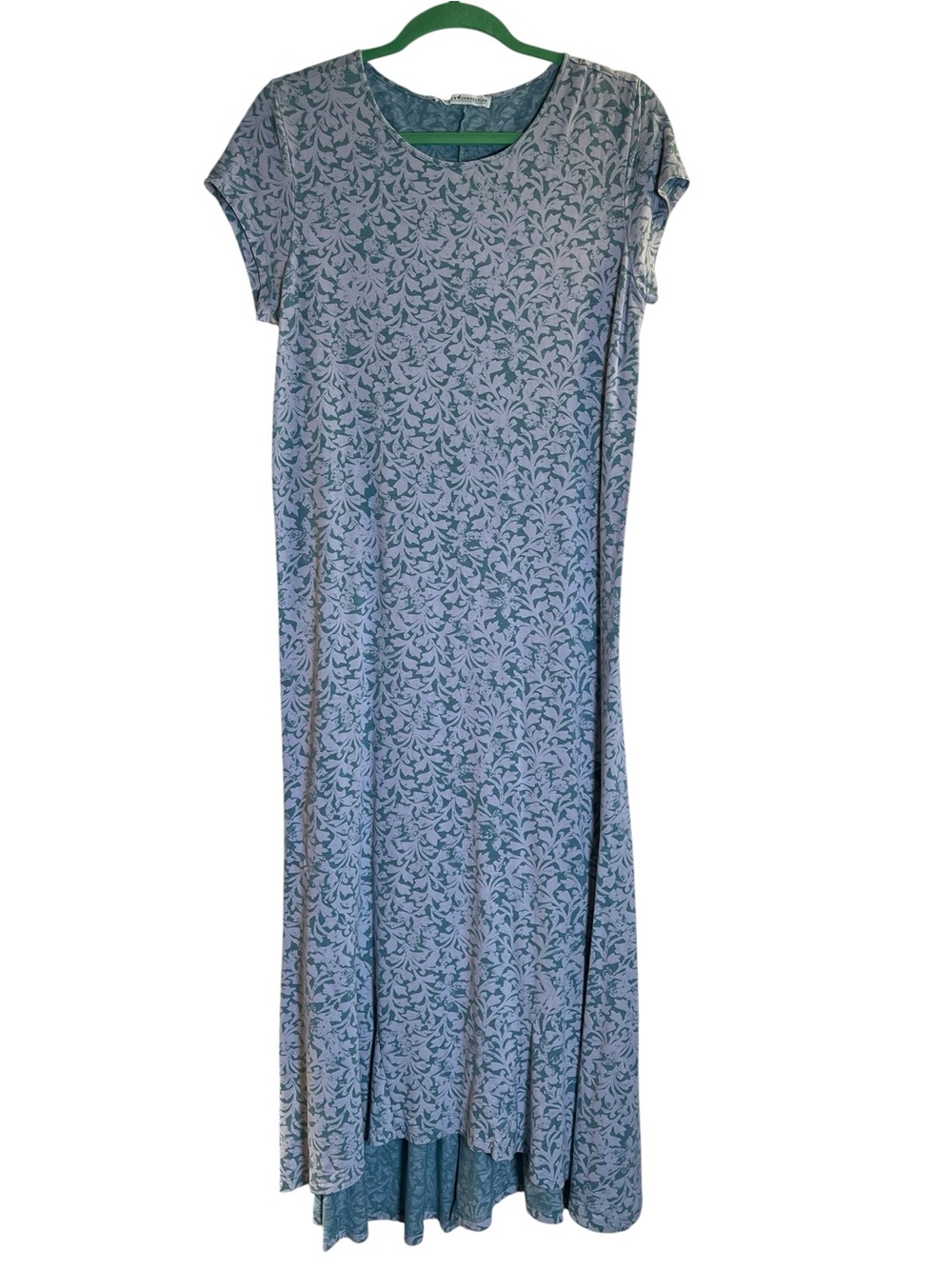 Peruvian Connection Blue Gray high-low Maxi Dress, Size Large